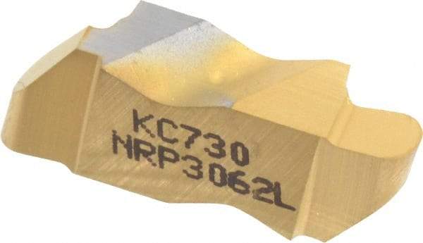 Kennametal - 3062NRP K Grade KC730, 3.18mm Cutting Width Carbide Grooving Insert - 3.81mm Max Depth of Cut, Left Hand, 1.59mm Corner Radius, TiN Finish - Eagle Tool & Supply