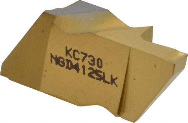 Kennametal - 4125NGD K Grade KC730, 3.18mm Cutting Width Carbide Grooving Insert - 6.35mm Max Depth of Cut, Left Hand, 0.19mm Corner Radius, TiN Finish - Eagle Tool & Supply