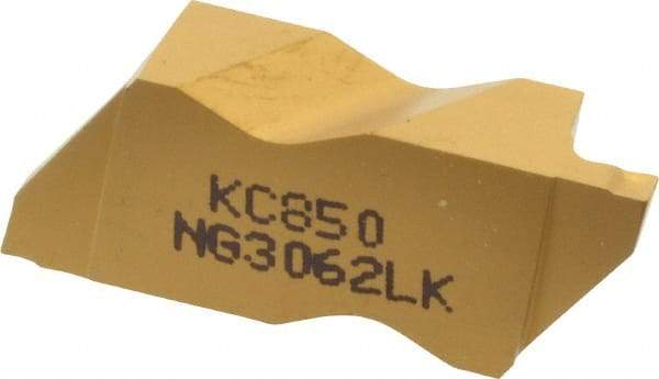 Kennametal - 3062NG K Grade KC850, 1.58mm Cutting Width Carbide Grooving Insert - 2.39mm Max Depth of Cut, Left Hand, 0.19mm Corner Radius, TiC/TiCN/TiN Finish - Eagle Tool & Supply