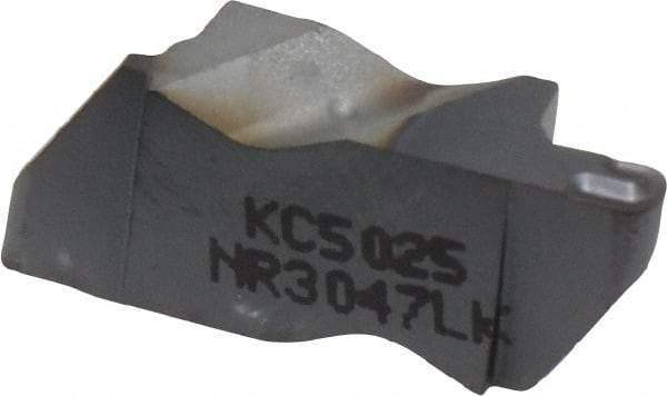 Kennametal - 3047NR K Grade KC5025, 2.39mm Cutting Width Carbide Grooving Insert - 3.81mm Max Depth of Cut, Left Hand, 1.19mm Corner Radius, TiAlN Finish - Eagle Tool & Supply