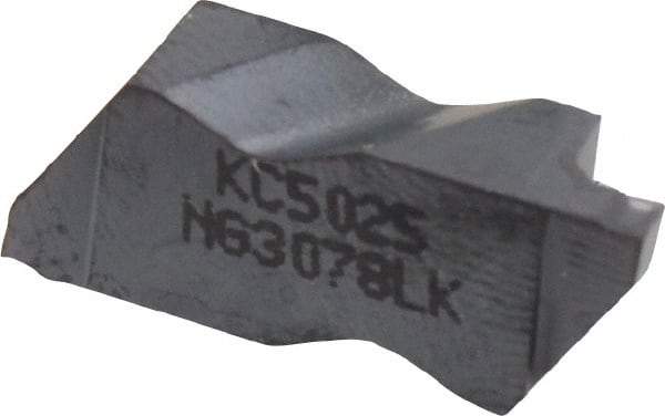Kennametal - 3078NG K Grade KC5025, 1.98mm Cutting Width Carbide Grooving Insert - 2.39mm Max Depth of Cut, Left Hand, 0.19mm Corner Radius, TiAlN Finish - Eagle Tool & Supply
