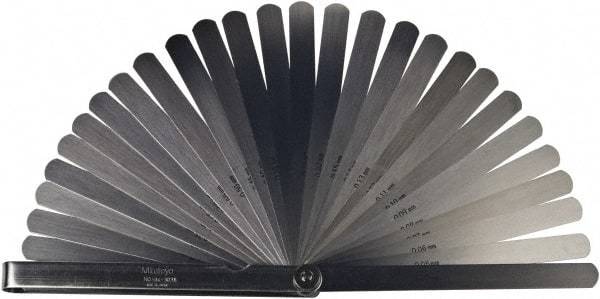 Mitutoyo - 28 Piece, 0.05 to 1mm Feeler Gage Set - 150mm Long x 13mm Wide, Tempered Steel - Eagle Tool & Supply