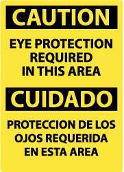 NMC - "Caution - Eye Protection Required in This Area", 14" Long x 10" Wide, Pressure-Sensitive Vinyl Safety Sign - Rectangle, 0.004" Thick, Use for Accident Prevention - Eagle Tool & Supply