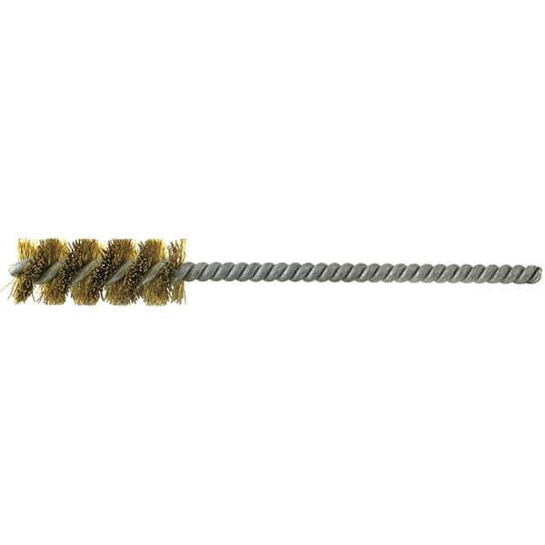 Brush Research Mfg. - 3/16" Diam Helical Brass Tube Brush - Single Spiral, 0.003" Filament Diam, 1" Brush Length, 4" OAL, 0.097" Diam Stainless Steel Shank - Eagle Tool & Supply