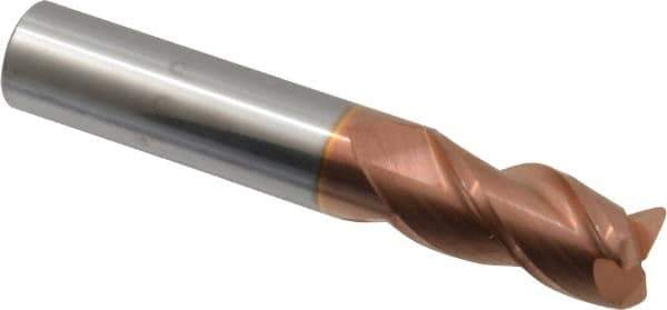 Accupro - 1/2", 3 Flute, Single End, Solid Carbide, 0.045" Corner Radius End Mill - 3" OAL, 40° Helix, Right Hand Flute, 1" LOC, Right Hand Cut - Eagle Tool & Supply
