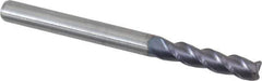 Accupro - 1/8", 3 Flute, Single End, Solid Carbide, 0.015" Corner Radius End Mill - 1-1/2" OAL, 40° Helix, Right Hand Flute, 1/2" LOC, Right Hand Cut - Eagle Tool & Supply