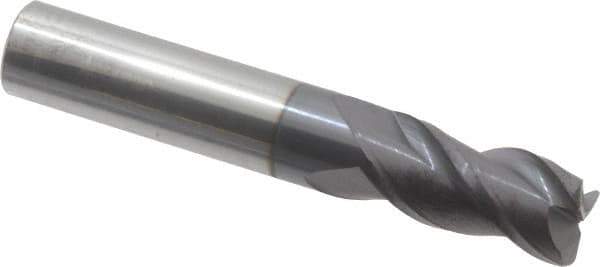 Accupro - 1/2", 3 Flute, Single End, Solid Carbide, 0.06" Corner Radius End Mill - 3" OAL, 40° Helix, Right Hand Flute, 1" LOC, Right Hand Cut - Eagle Tool & Supply
