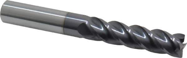 Accupro - 1/2", 4 Flute, Single End, Solid Carbide, 0.01" Corner Radius End Mill - 4" OAL, 40° Helix, Right Hand Flute, 2" LOC, Right Hand Cut - Eagle Tool & Supply