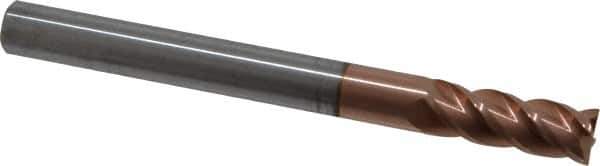Accupro - 3/8", 4 Flute, Single End, Solid Carbide, 0.01" Corner Radius End Mill - 4" OAL, 40° Helix, Right Hand Flute, 1" LOC, Right Hand Cut - Eagle Tool & Supply