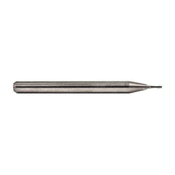 M.A. Ford - 0.032", 0.064" LOC, 1/8" Shank Diam, 1-1/2" OAL, 2 Flute, Solid Carbide Square End Mill - Single End, Bright Finish, Spiral Flute, 30° Helix, Centercutting, Right Hand Cut, Right Hand Flute - Eagle Tool & Supply