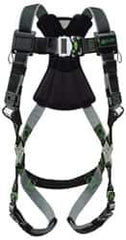 Miller - 400 Lb Capacity, Size Universal, Full Body Construction Safety Harness - Polyester (Outer) & Webbing, Quick Connect Leg Strap, Quick Connect Chest Strap, Green/Black - Eagle Tool & Supply