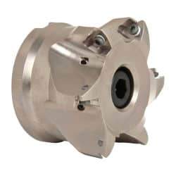 Seco - 6 Inserts, 2.28" Cutter Diam, 0.1" Max Depth of Cut, Indexable High-Feed Face Mill - 1" Arbor Hole Diam, 0.38" Keyway Width, 2" High, R220.21 Toolholder, 218.19-160.. Inserts, Series R220.21 - Eagle Tool & Supply
