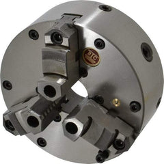 BTC - 3 Jaws, 6" Diam, Self Centering Manual Lathe Chuck - Plain Back Mount Spindle, Adjustable, Reversible, 3,400 Max RPM, 1.535" Through Hole Diam, Cast Iron - Eagle Tool & Supply