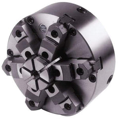 BTC - 6 Jaws, 10" Diam, Self Centering Manual Lathe Chuck - Plain Back Mount Spindle, Adjustable, Reversible, 1,900 Max RPM, 2.835" Through Hole Diam, Cast Iron - Eagle Tool & Supply