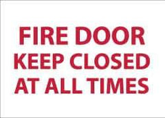 NMC - Fire Door - Keep Closed at All Times, Pressure Sensitive Vinyl Fire Sign - 14" Wide x 10" High, Glow-in-the-Dark - Eagle Tool & Supply