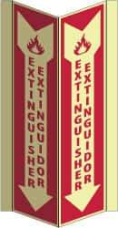 NMC - Extinguisher, Acrylic Fire Sign - 8-3/4" Wide x 16" High, English/Spanish, Glow-in-the-Dark - Eagle Tool & Supply