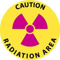 NMC - Caution - Radiation Area, Anti-Skid Pressure-Sensitive Vinyl Floor Sign - Round, Black & Magenta on Yellow, Adhesive Backed, For Accident Prevention - Eagle Tool & Supply