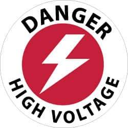 NMC - Danger - High Voltage, Anti-Skid Pressure-Sensitive Vinyl Floor Sign - Round, Black & Red on White, Adhesive Backed, For Accident Prevention - Eagle Tool & Supply