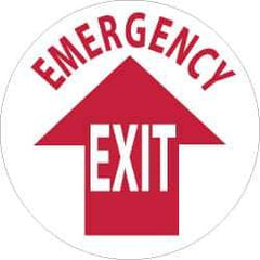 NMC - Emergency Exit, Anti-Skid Pressure-Sensitive Vinyl Floor Sign - Round, Red on White, Adhesive Backed, For Exit, Entrance & Directional - Eagle Tool & Supply