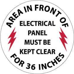 NMC - Area in Front of Electrical Panel Must Be Kept Clear for 36 Inches, Anti-Skid Pressure-Sensitive Vinyl Floor Sign - Round, Black & Red on White, Adhesive Backed, For Accident Prevention - Eagle Tool & Supply