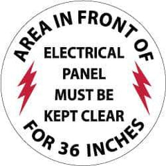 NMC - Area in Front of Electrical Panel Must Be Kept Clear for 36 Inches, Anti-Skid Pressure-Sensitive Vinyl Floor Sign - Round, Black & Red on White, Adhesive Backed, For Accident Prevention - Eagle Tool & Supply