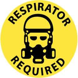 NMC - Respirator Required, Anti-Skid Pressure-Sensitive Vinyl Floor Sign - Round, Black on Yellow, Adhesive Backed, For Accident Prevention - Eagle Tool & Supply