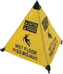 NMC - Caution - Wet Floor, 18" High, Plastic Floor Sign - English/Spanish, POP-UP, Black on Yellow, For Restroom, Janitorial & Housekeeping - Eagle Tool & Supply