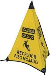 NMC - Caution - Wet Floor, 31" High, Plastic Floor Sign - English/Spanish, POP-UP, Black on Yellow, For Restroom, Janitorial & Housekeeping - Eagle Tool & Supply