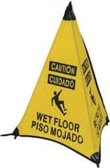 NMC - Caution - Wet Floor, 31" High, Plastic Floor Sign - English/Spanish, POP-UP, Black on Yellow, For Restroom, Janitorial & Housekeeping - Eagle Tool & Supply