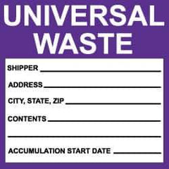 NMC - Hazardous Materials Label - Legend: Universal Waste, English, Black, White & Purple, 6" Long x 6" High, Sign Muscle Finish - Eagle Tool & Supply