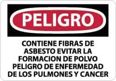 NMC - "Peligro - Contiene Fibras de Asbesto Evitar la Formacion de Polvo Peligro de Enfermedad de los Pulmones y Cancer", 10" Long x 14" Wide, Aluminum Safety Sign - Rectangle, 0.04" Thick, Use for Workplace/Safety - Eagle Tool & Supply