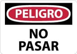 NMC - "Peligro - No Pasar", 10" Long x 14" Wide, Pressure-Sensitive Vinyl Safety Sign - Rectangle, 0.004" Thick, Use for Security & Admittance - Eagle Tool & Supply