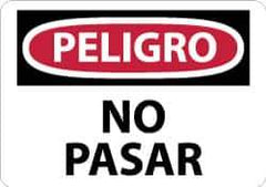 NMC - "Peligro - No Pasar", 10" Long x 14" Wide, Aluminum Safety Sign - Rectangle, 0.04" Thick, Use for Security & Admittance - Eagle Tool & Supply