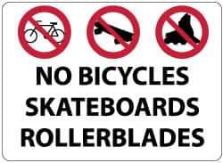 NMC - "No Bicycles, Skateboards, Rollerblades", 14" Long x 20" Wide, Rigid Plastic Safety Sign - Rectangle, 0.05" Thick, Use for Security & Admittance - Eagle Tool & Supply