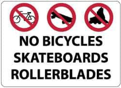 NMC - "No Bicycles, Skateboards, Rollerblades", 14" Long x 20" Wide, Rigid Plastic Safety Sign - Rectangle, 0.05" Thick, Use for Security & Admittance - Eagle Tool & Supply