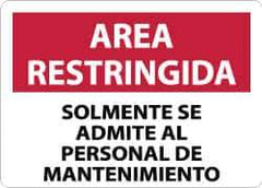 NMC - "Area Restringida - Solamente Se Admite Al Personal de Mantenimiento", 10" Long x 14" Wide, Aluminum Safety Sign - Rectangle, 0.04" Thick, Use for Workplace/Safety - Eagle Tool & Supply