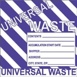 NMC - Hazardous Materials Label - Legend: Universal Waste, English, Black, White & Purple, 6" Long x 6" High, Sign Muscle Finish - Eagle Tool & Supply