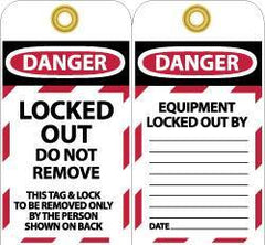 NMC - 3" High x 6" Long, LOCKED OUT - DO NOT REMOVE, English Safety & Facility Lockout Tag - Tag Header: Danger, 2 Sides, Black, Red & White Unrippable Vinyl - Eagle Tool & Supply