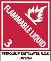 NMC - Flammable Liquid - 3 - Petroleum Distillates, N.O.S. - UN1268 Shipping Label - 4-3/4" High x 4" Wide - Eagle Tool & Supply