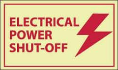 NMC - Accident Prevention Label - Legend: Electrical Power Shut-off, English, Red on Yellow, 5" Long x 3" High, Sign Muscle Finish - Eagle Tool & Supply