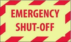 NMC - Accident Prevention Label - Legend: Emergency Shut-Off, English, Red on Yellow, 5" Long x 3" High, Sign Muscle Finish - Eagle Tool & Supply