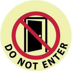 NMC - Do Not Enter, Anti-Skid Polyester Floor Sign - Round, Red & Black on Yellow (Glow), Adhesive Backed, For Security & Admittance - Eagle Tool & Supply