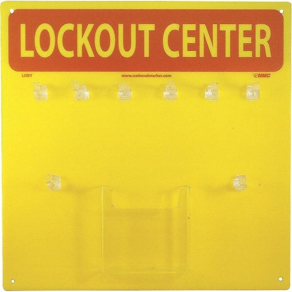 NMC - Empty Plexiglass Tag and Padlock / Hasp Station - 14 Inch Wide x 14 Inch High, Yellow and Yellow on Red - Eagle Tool & Supply