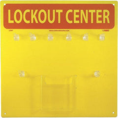 NMC - Empty Plexiglass Tag and Padlock / Hasp Station - 14 Inch Wide x 14 Inch High, Yellow and Yellow on Red - Eagle Tool & Supply