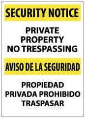 NMC - "Security Notice - Private Property - No Trespassing", 20" Long x 14" Wide, Aluminum Safety Sign - Rectangle, 0.05" Thick, Use for Security & Admittance - Eagle Tool & Supply