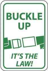 NMC - "Buckle Up - It's the Law", "Seatbelt Buckle", 12" Wide x 18" High, Aluminum Warning & Safety Reminder Signs - 0.08" Thick, Green on White, High Intensity Reflectivity, Rectangle, Post Mount - Eagle Tool & Supply