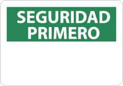 NMC - "Seguridad Primero", 14" Long x 10" Wide, Aluminum Safety Sign - Rectangle, 0.04" Thick, Use for Workplace/Safety - Eagle Tool & Supply