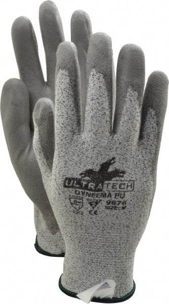 MCR Safety - Size M (8), ANSI Cut Lvl 2, Polyurethane Coated Cut Resistant Gloves - Palm & Fingers Coated, Dyneema Lining, Knit Wrist, Salt & Pepper/Gray, Paired - Eagle Tool & Supply