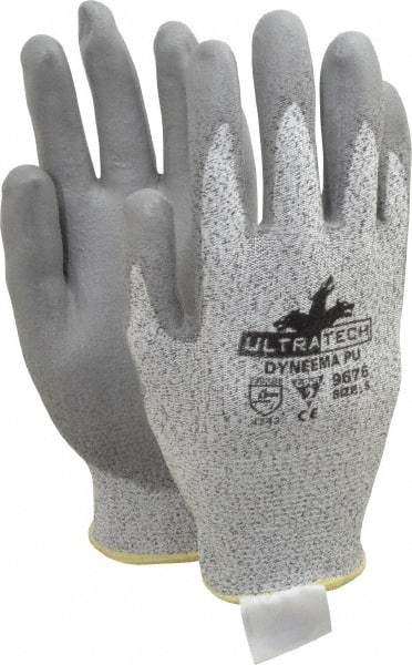 MCR Safety - Size S (7), ANSI Cut Lvl 2, Polyurethane Coated Cut Resistant Gloves - Palm & Fingers Coated, Dyneema Lining, Knit Wrist, Salt & Pepper/Gray, Paired - Eagle Tool & Supply