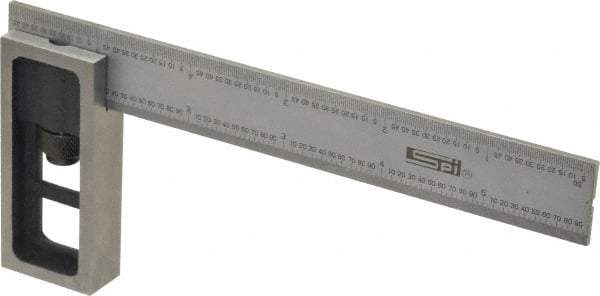 SPI - 6 Inch Long, 16R Double Square - 1/100, 1/64, 1/50 and 1/32 Inch Graduation, Hardened Steel - Eagle Tool & Supply